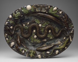 Vajilla rústica: Plato con adornos de animales y plantas, segunda mitad del siglo XVI de Bernard Palissy