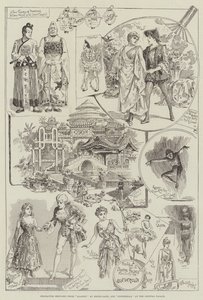 Bocetos de personajes de Aladino en Drury-Lane y Cenicienta en el Palacio de Cristal de Bernard Partridge