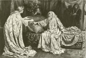 La señorita Ellen Terry como Cordelia, el señor Henry Irving como el Rey Lear de Bernard Partridge