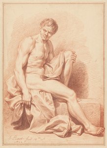 Hombre desnudo sentado con cortinas de Bernard Picart (signed by artist)
