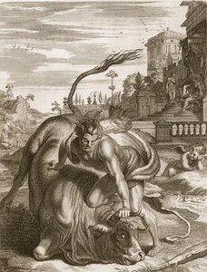 Aqueloo en forma de toro es vencido por Hércules, 1731 de Bernard Picart