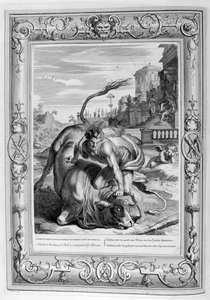 Aqueloo en forma de toro es vencido por Hércules, 1733 de Bernard Picart
