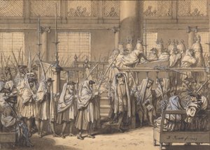 Procesión con ramas de palma durante la Fiesta de los Tabernáculos en la sinagoga portuguesa de Ámsterdam de Bernard Picart