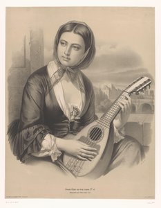 Mujer tocando una mandolina Grandes estudios en dos tipos de tiza (título de la serie) Grande étude aux deux crayons (título de serie en el objeto) de Bernard Romain Julien