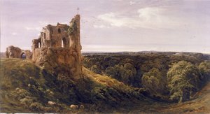 Castillo en ruinas en un paisaje (Castillo de Knaresborough) (Acuarela sobre papel)