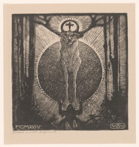 Figura arrodillada ante la aparición de un ciervo
La visión de San Huberto (Composición II) (título original) de Bernard Willem Wierink (signed by artist)