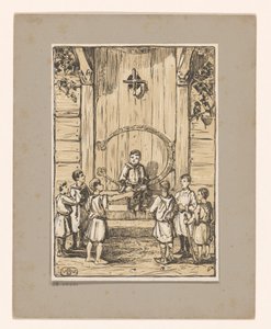 Chicos delante de una puerta de madera de Bernard Willem Wierink