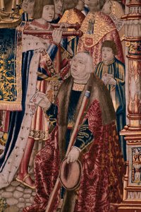 Tapiz flamenco. Serie La Leyenda de la Virgen del Sablon (La Leyenda de Nuestra Señora del Sablon). La llegada de la estatua de la Virgen. Manufactura de Bruselas. Dibujante Barend van Orley de Bernard van Orley
