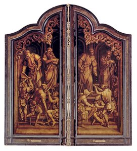 El Juicio Final y las Siete Obras de Misericordia, cerrado (óleo sobre tabla) de Bernard van Orley