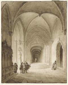 Interior de la iglesia con guerreros en la entrada de Bernard van de Laar