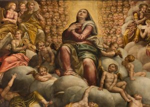 Ábside, Retablo de Bernardino Gatti llamado Il Sojaro completado por Giovanni Battista Trotti llamado IL Malosso, Asunción de la Virgen de Bernardino Gatti