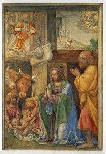 El nacimiento de Jesús y el anuncio a los pastores. - Nacimiento y ... de Bernardino (attr. to) Luini
