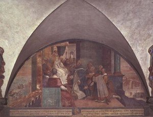 San Antonino se Presenta al Papa Eugenio III como Embajador, luneta de Bernardino Barbatelli Poccetti