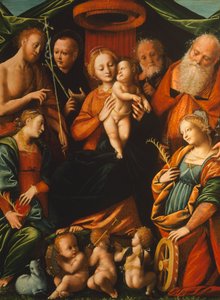 Madonna con Niño y Santos, por Bernardino Lanino de Bernardino Lanino