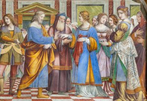 Detalle de Los desposorios de la Virgen María (fresco) de Bernardino Luini
