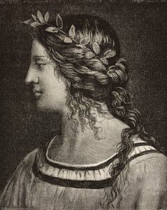 Matrimonio de la Virgen, grabado de un detalle del fresco de Bernardino Luini en el santuario de Saronno, Italia de Bernardino Luini