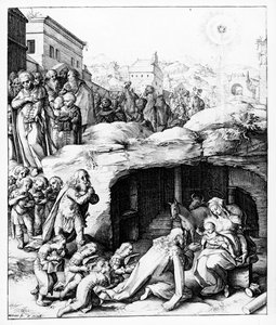 La adoración de los magos, grabado por Hendrik Goltzius, c.1585