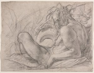 El río Dios Tíber (Estudio para un fresco, Milagro de la nieve, o la Fundación de Santa Maria Maggiore, Roma en la capilla Canigiani de S. Felicita, Florencia) de Bernardino Poccetti