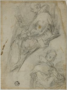 Dos estudios de cartujos (recto); Tres bocetos de cabezas de cartujos (verso) de Bernardino Poccetti