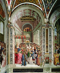 Eneas Sylvius Piccolomini (1405-64), elegido Papa con el nombre de Pío II, entra en San Pedro, el 3 de septiembre de 1458 de Bernardino di Betto Pinturicchio