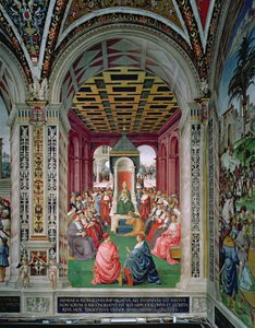 Eneas Sylvius Piccolomini (1405-64) hace un acto de sumisión al Papa Eugenio IV (1383-1447) 7 de febrero de 1447 de Bernardino di Betto Pinturicchio