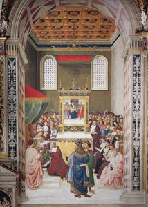 Enea Silvio Piccolomini recibiendo el sombrero de cardenal de Calixto III (detalle) de Bernardino di Betto Pinturicchio