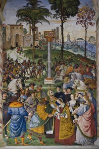 Italia Toscana Siena, Cathedrale Duomo: La Biblioteca Piccolomini - El encuentro de Federico III (Federico V de Habsburgo de Bernardino di Betto Pinturicchio