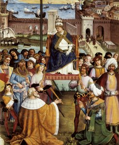 El Papa Pío II bendiciendo las flotas antes de partir de Ancona hacia Tierra Santa el 15 de agosto de 1464 (detalle) de Bernardino di Betto Pinturicchio