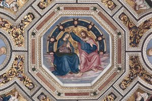La Coronación de la Virgen en la Bóveda del Coro por Pinturicchio (Bernardino di Betto) (1454-1513) - 1508-1510 Basílica de Santa Maria del Popolo, Roma de Bernardino di Betto Pinturicchio