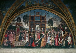 La disputa de Santa Catalina de Alejandría con el filósofo, ante el emperador romano Majencio (óleo sobre lienzo) de Bernardino di Betto Pinturicchio