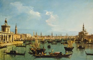 El Bacino di San Marco, Venecia, desde el canal de la Giudecca con la Dogana, el Molo, la Riva degli Schiavoni, la iglesia de San Giorgio Maggiore y numerosos barcos