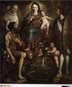 Bernardo Castello y los santos Jorge y Battista interceden ante la Virgen por la ciudad de Génova de Bernardo Castello