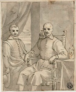 Retrato de un eclesiástico sentado y un niño de pie