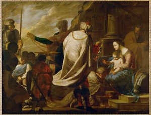 La Adoración de los Reyes Magos ... (pintura sobre lienzo) de Bernardo Cavallino