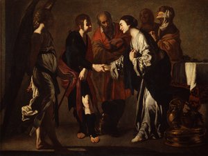 Los esponsales de Tobías y Sara (óleo sobre lienzo) de Bernardo Cavallino
