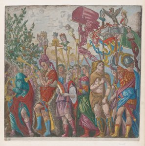 Hoja 7: procesión de músicos y otros con estandartes, del Triunfo de Julio de Bernardo Malpizzi