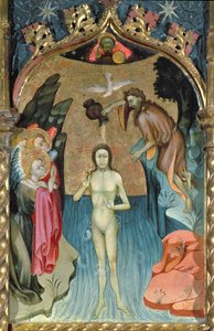Retablo que representa el Bautismo de Jesús por San Juan Bautista de la Iglesia de Cabrera de Bernardo Martorell