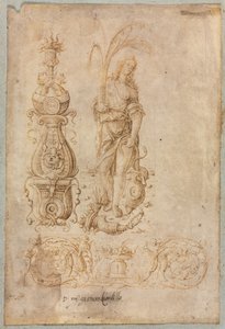 Diseño para un Candelabro, Figura Alegórica de la Abundancia, Diseño de Relieve Ornamental de Bernardo Parentino