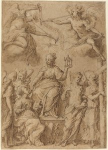 Ecclesia rodeada de ángeles sosteniendo los instrumentos de la Pasión de Bernardo Strozzi