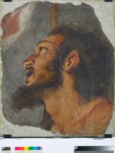 Cabeza de San Juan Bautista, fragmento de fresco desprendido, 1622 de Bernardo Strozzi