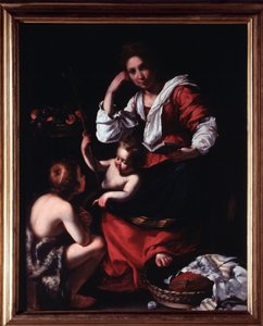 Representación de la Sagrada Familia con San Juan Bautista Niño. Pintura de Bernardo Strozzi (1581-1644) Génova, Musei di Strada Nuova (ex Palazzo Rosso) Italia de Bernardo Strozzi