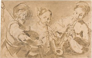 Tres músicos tocando las trompas y la gaita
