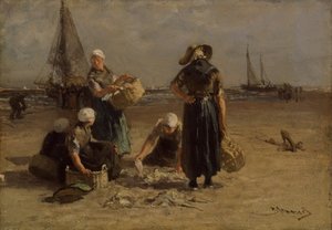 Pescadoras en la playa (óleo sobre lienzo) de Bernardus Johannes Blommers or Bloomers