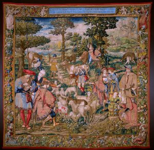 Tapiz flamenco. Serie La fundación de Roma: Faustulus conoce a Rómulo y Remo. Dibujante Barend van Orley (?). Fabricación de Bruselas. 1525-1530. de Bernart van (attr. to) Orley