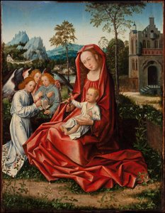 Virgen con el Niño y ángeles, c.1530-1550 (óleo sobre tabla) de Bernart van (follower of) Orley