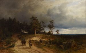 Paisaje del este de Finlandia con cosacos a caballo