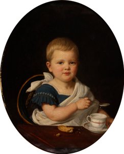 Alemán: Retrato de un niño pequeño desayunando de Bernhard Reinhold