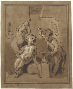 Tres putti en un yunque de Bernhard Schreuder