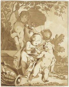 Cuatro putti recogiendo uvas junto a un jarrón de Bernhard Schreuder