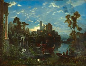 Paisaje del norte de Italia a la luz de la luna de Bernhard Stange